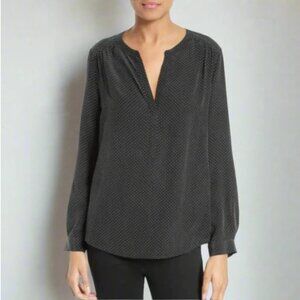 Joie Polka Dot Silk Blouse Womens XXS Black VNeck Long-Sleeve Carita Top Relaxed